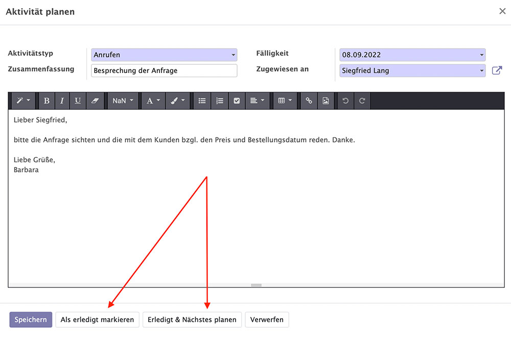 CRM Aktivität planen