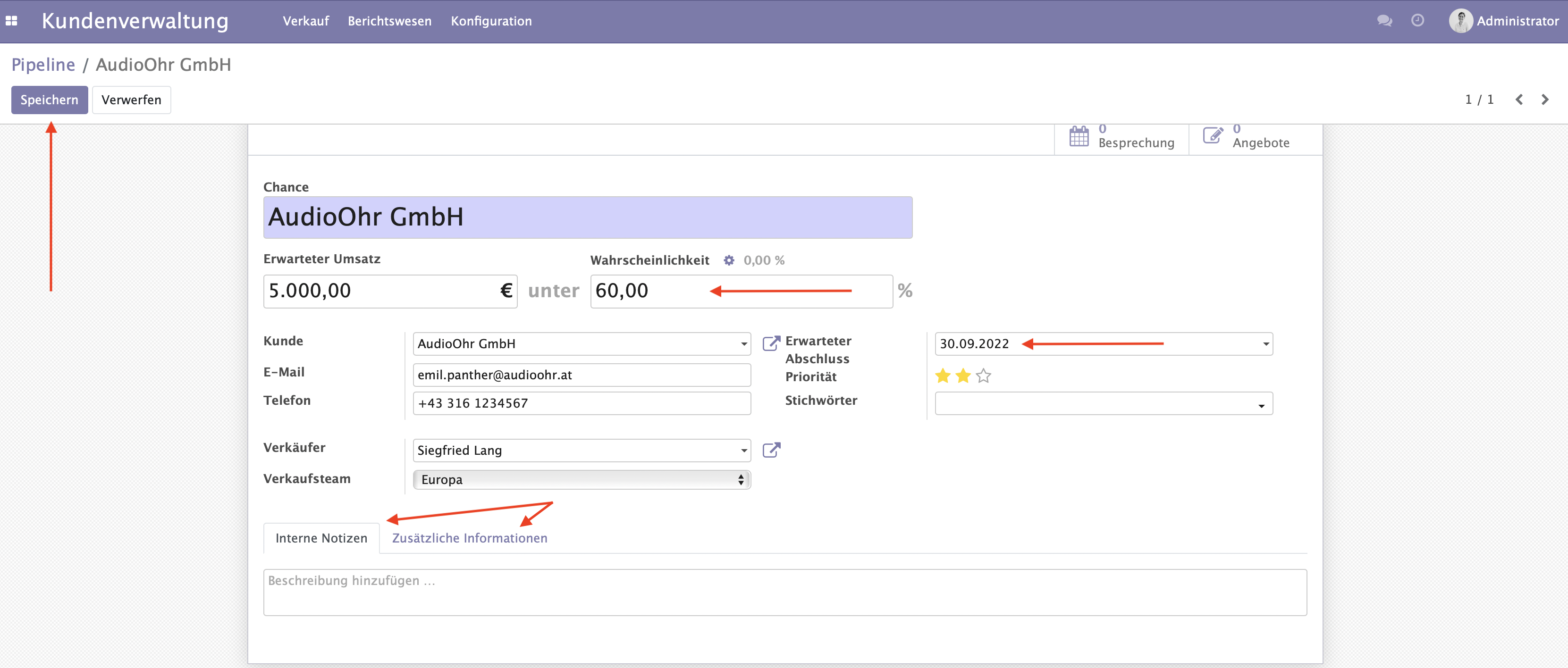 CRM Weitere Informationen anlegen